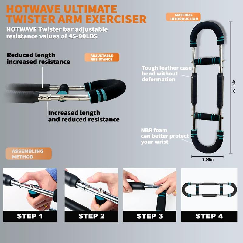 HOTWAVE Twister Arm Trainer, Adjustable Chest Workout Equipment, Arm Trainer for Men, Chest Trainer for Men, Shoulder Muscle Training, Portable Spring Resistance Home Fitness Equipment